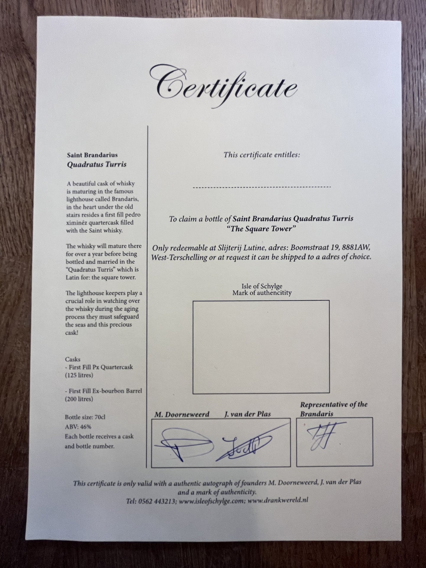 Saint Brandarius Quadratus Turris (Certificaat)